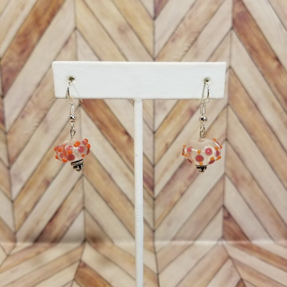 Clear, Pink, Orange, and White Glass Bead Earrings